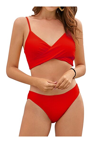 OEM SHEKINI Costum de Baie Bikini 2 Piese M Roșu Reiat Decolteu V Sportiv