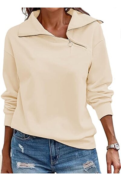 OEM KEBORUILA Women's Sweatshirt XL White, Cotton, High Collar and Asymmetric...