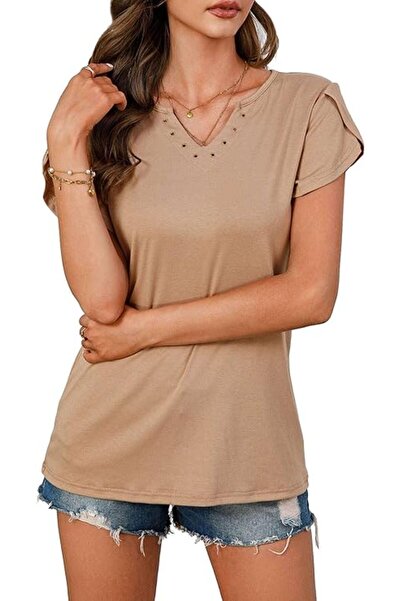 OEM Bluză Elegantă Damă - Decolteu V - mărime S - Maro Bumbac - Tricou Office...