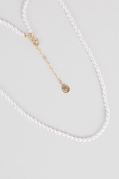 So CHIC... Beyaz İnci 18 Ayar Sarı Altın Kaplama 43 Cm Gümüş Kolye