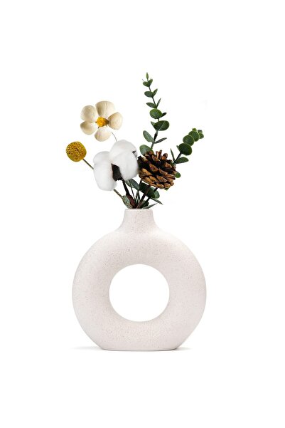 OEM Vază Ceramică Donut - Decorativă - mărime 18x19 cm - Alb Mat - Stil Boho ...