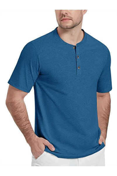 OEM KEFITEVD Tricou Henley - Bărbați - mărime XXL - Albastru Bumbac - Casual ...