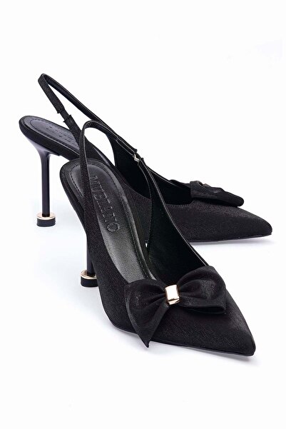 Mubiano Γυναικείο σατέν στιλέτο φόρεμα με μυτερή μύτη και χρυσή λεπτομέρεια φ...