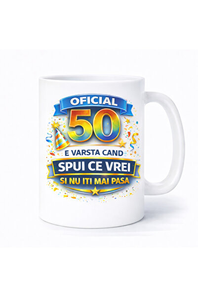 OEM 50th anniversary mug with funny message Official 50 is the age when you s...