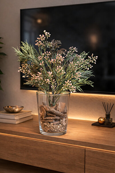 Decoroon Dekoratif Cam Vazoda Yapay Çiçek Aranjmanı – El Yapımı Salon Masa Üs...