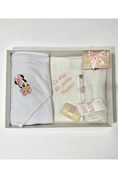 Your Baby Store Trusou botez Minnie–roz, brodat, 7 piese, bumbac
