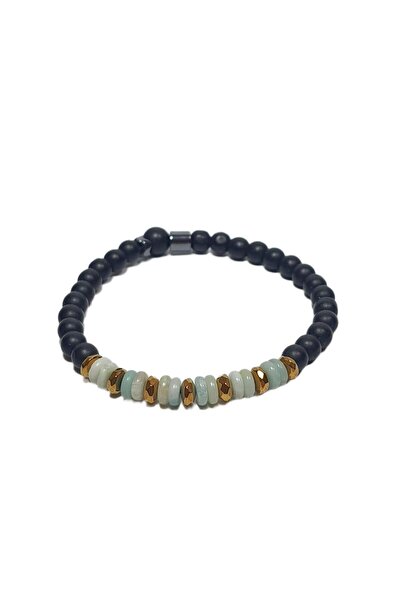 Janti Jtss26Blk1748 Jade Natural Stone Onyx and Hematite Natural Stone Bracelet