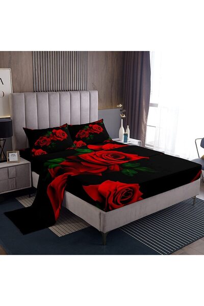 OEM Loussiesd Lenjerie de Pat - Trandafiri - mărime 150x200 - Microfibră Neag...