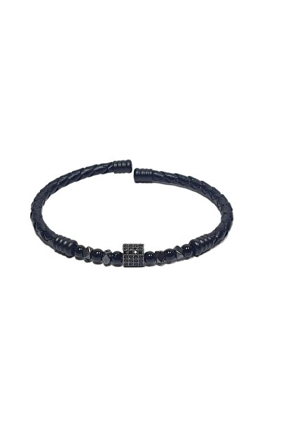 Janti Jtss26Blk1730 Stainless Steel Bracelet Genuine Leather Leather but Zirc...