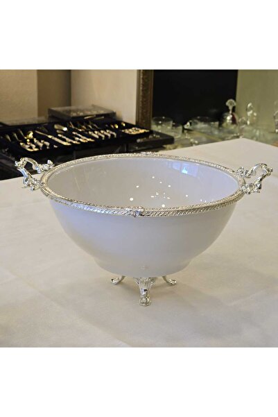 AlyaHomeAksesuar 26 cm Porcelain Salad Bowl with Metal Frame and Silver Feet