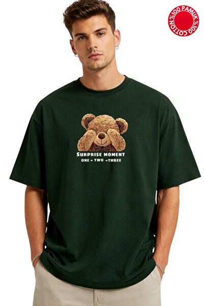 DUBU BUTİK Μπλουζάκι με στάμπα SUPRİSE BEAR, υπερμεγέθες - 100% ΒΑΜΒΑΚΙ
