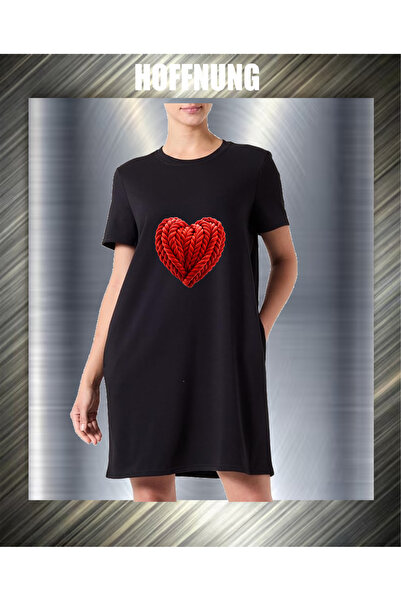 HOFFNUNG Unisex Short Sleeve Round Neck Heart Printed Solid Color Long Tshirt