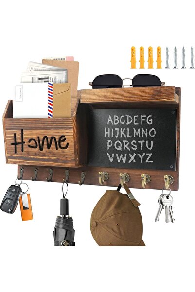 SHTALHST Suport de Chei din Lemn cu Raft | 9 Agățători Metalice, Stil Vintage...