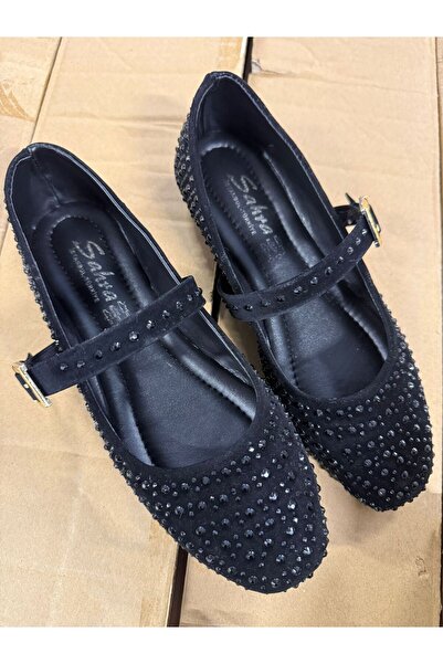 PLN SHOES Comfortable Sole Women's Black Stone Detailed Daily Ballet Flats Bu...