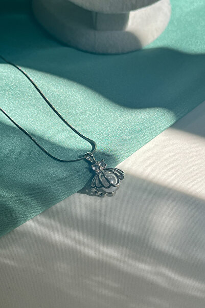 Berilya Aksesuar Pearl Detailed Cage Design Steel Oyster Necklace