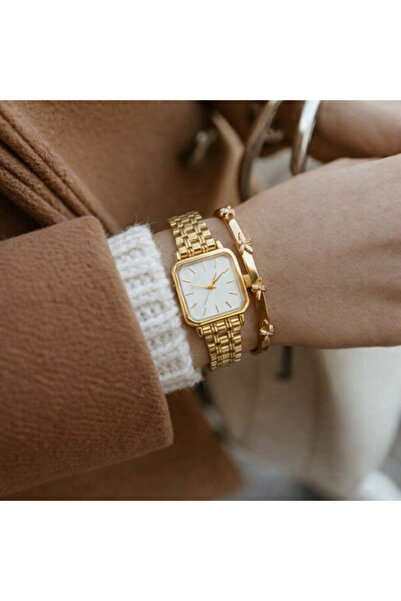 AGAPI Gold Metal Cord Women's Wristwatch – Square Dial Stylish Women's Watch