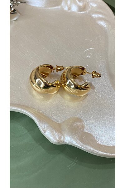 SELUVİA Steel Double Model Thick Hoop Earrings – Steel Gold Women's Hoop Earr...