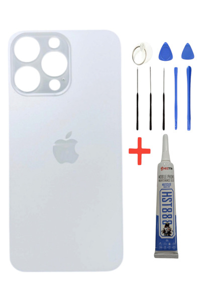 indirimplus iPhone 15 Pro Arka Kapak Arka Pil Kapağı BEYAZ TİTANYUM +Tamir Se...