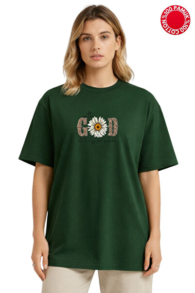 CLAYES Μπλουζάκι Oversize με στάμπα GOD FLOWER - 100% ΒΑΜΒΑΚΙ