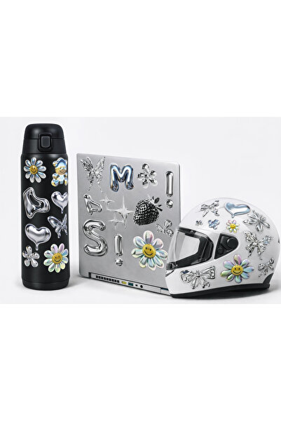 Limitless Design مجموعة ملصقات كروم الجمالية مقاس 22x30 سم - Y2K فراشة فضية، ...