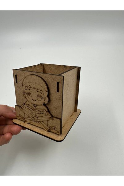 WOODIVA AHŞAP Child Reading Quran Painting Wooden Pen Holder School DIY Activity Activity Art (9 cm X 7 cm X 9 cm)