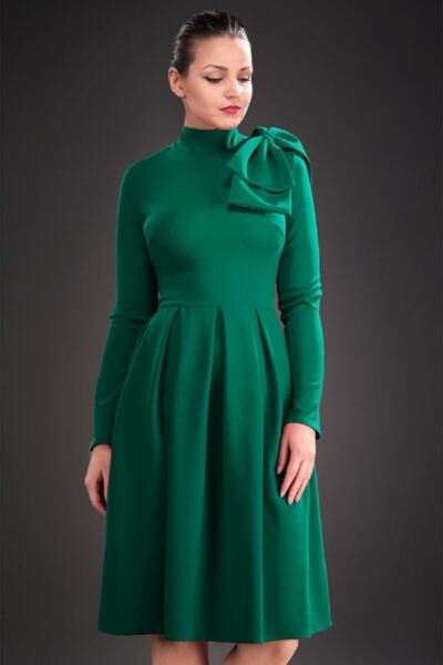ADROM Rochie de birou, Rhynna, evazat cu fundă, verde, M