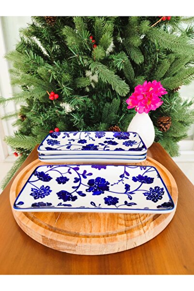 Madame Coco طبق مستطيل من الخزف الصيني الجديد ريف بلو أنجرز، قطعة واحدة