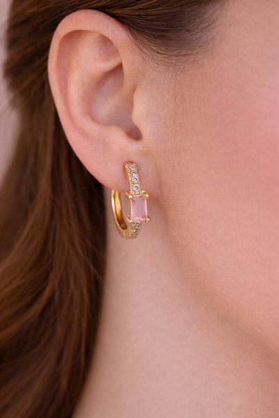 Sacce Scarves&Accessories Baguette Stone Hoop Earrings – Elegant Women's Earrings with Zircon Stones