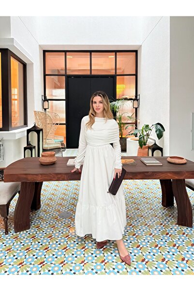 Miraydın Butik فستان ساندي قماش بوبلين برباط للنساء M91110 - إكرو