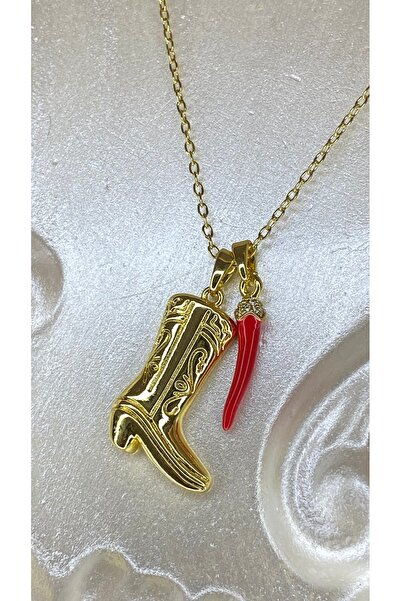 SELUVİA Gold Çelik Biber Çizme Şans Kolyesi – Kadın Charm Kolye, Günlük ve Şı...