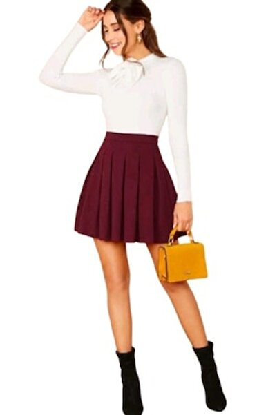 Voguet Fustă scurtă, Voguet, cu pliuri, Bordeaux, mărimea M