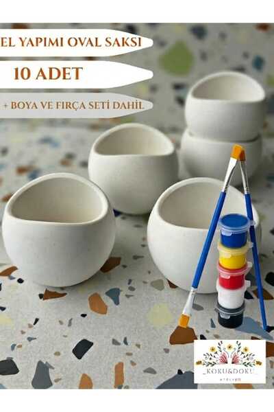 kokuvedoku 10'lu Beton Saksı Vazo Boyanabilir Hobi Seti Aile Okul Özel Gün Et...