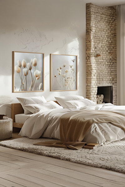 STARYUNA Wooden Framed Minimalist Tulip and Wildflower Themed Double Painting...