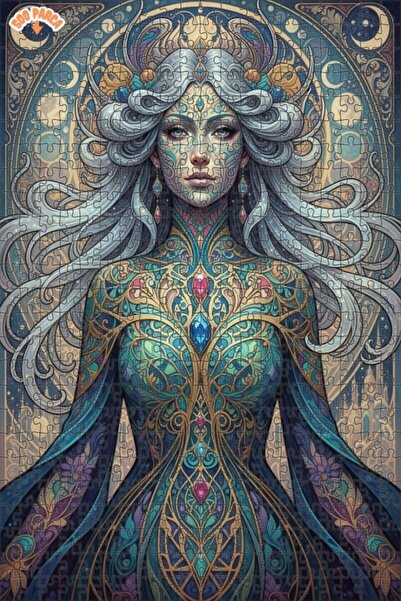 Esranın Dünyası Mysterious Moon Goddess Oil Painting Lookalike Double-Layer F...