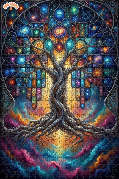 Esranın Dünyası لغز خشبي مكون من مزدوج الطبقات قطعة بتصميم شجرة الكونية الملو...