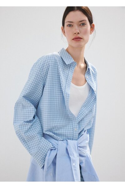 MANGO Woman Düz kesim kareli gömlek