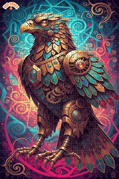 Esranın Dünyası Mechanical Eagle Art Oil Painting Look Double Layer Framed Wo...