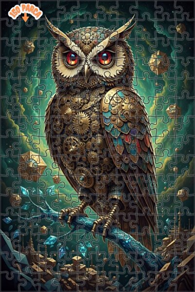 Esranın Dünyası Mechanical Owl Art Double Layer Framed Wooden Puzzle 150 Piec...