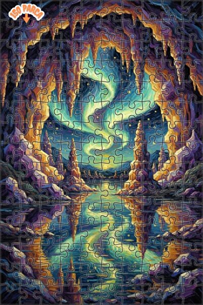 Esranın Dünyası Mysterious Cave Northern Lights Oil Painting Look Wooden Puzz...