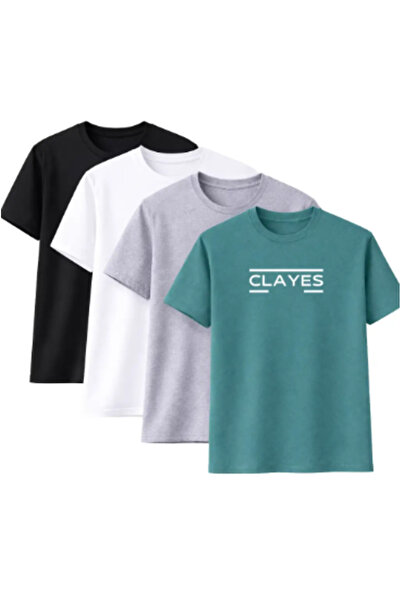 CLAYES Unisex supradimensionat tricou cu imprimeu – Pachet de 4 Negru, Alb, G...