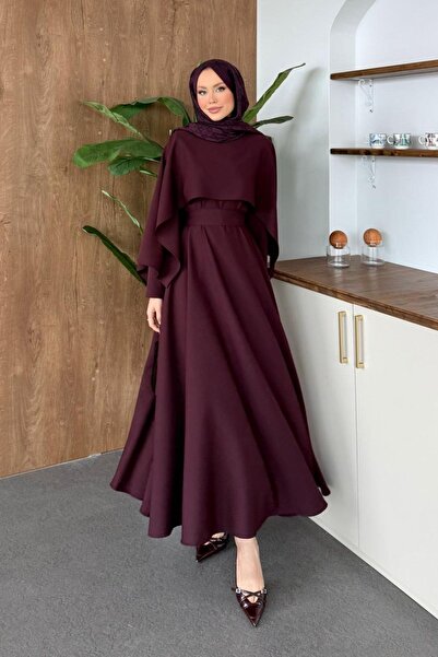 Hazamoda فستان بقلنسوة مزدوجة بلون البرقوق