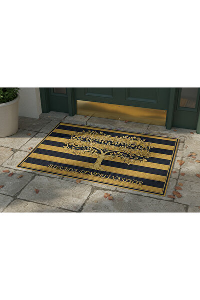 Etnik Dekor Fenerbahçe Taraftarı Dijital Baskı, Kaymaz Taban, Kapı Önü Paspası