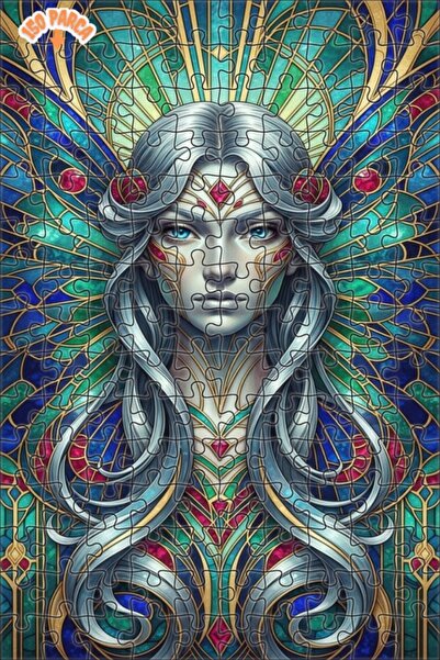 Esranın Dünyası Artist Female Figure Stained Glass Look Wooden Puzzle Double-...