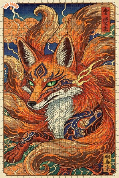 Esranın Dünyası Fire Roar Nine-Tailed Fox Oil Painting Double-Layer Framed Wo...