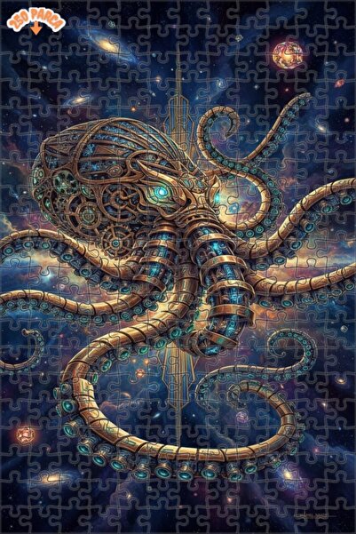 Esranın Dünyası Mechanical Sea Monster Steampunk Art Double-Layer Framed Wood...