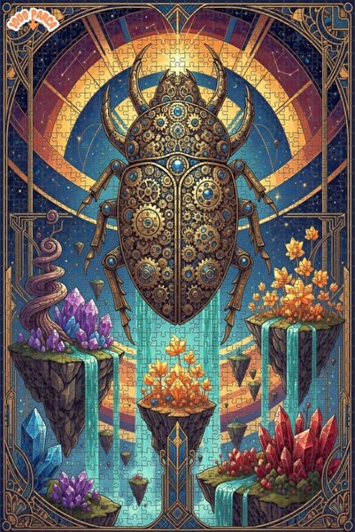 Esranın Dünyası Mechanical Insect Crystal Waterfall Art Double-Layer Framed W...