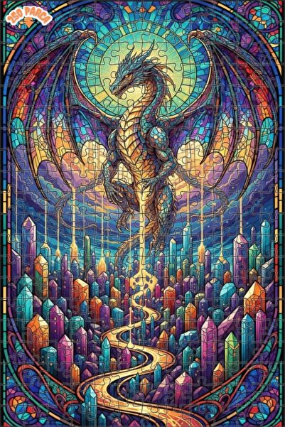 Esranın Dünyası The Fabulous City of Dragons Stained Glass Art Double-Layer F...