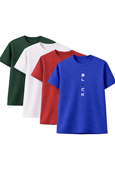 Sweetline 4-Pack Unisex Oversized Black Printed T-Shirts – Green, White, Red,...