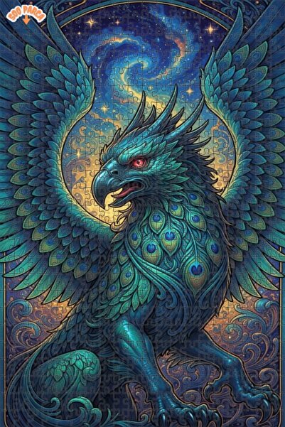 Esranın Dünyası Magical Cosmic Griffin Oil Painting Lookalike Double-Layer Fr...