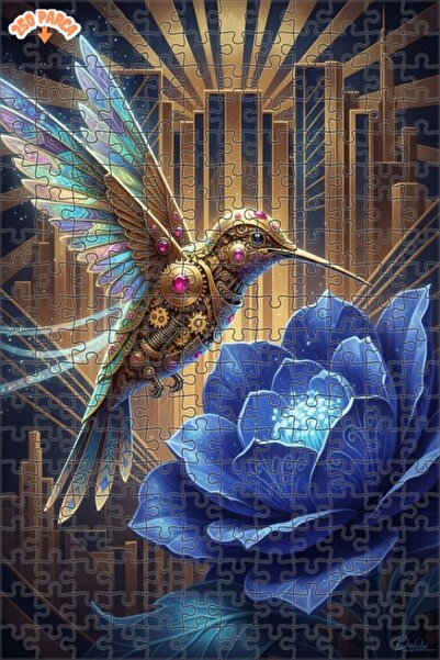 Esranın Dünyası Steam Powered Mechanical Hummingbird and Blue Lotus Flower Do...